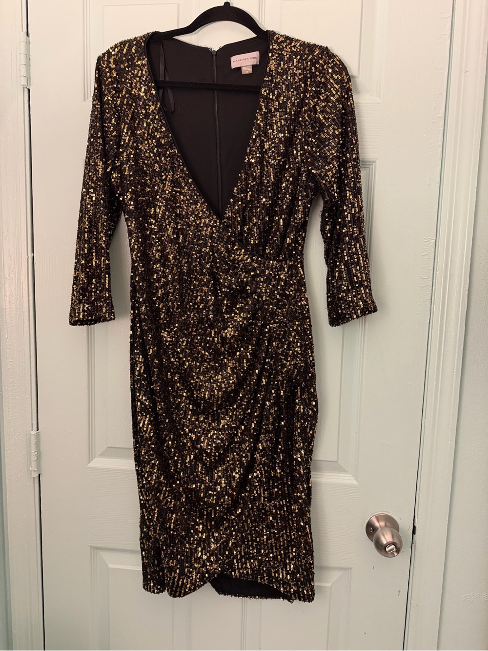 Marc New York Black and Gold Sequin Midi Dress